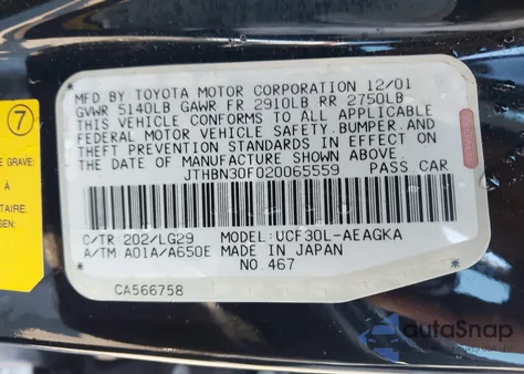 2002 Lexus Ls 430 z USA, uszkodzony, nr VIN JTHBN30F020065559